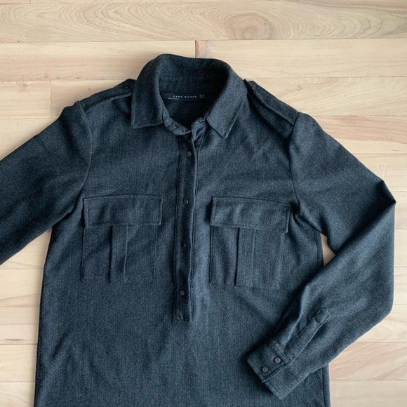 ZARA - Charcoal Shirt Dress | Long Sleeve, Pocket Detail - Picture 4 of 10